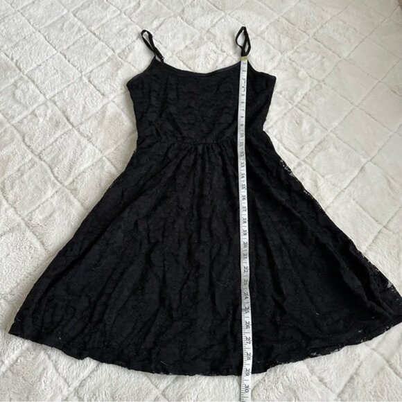 Asos | Black Lace Midi Spaghetti Strap Skater Dress | Size 4 - Picture 7 of 8